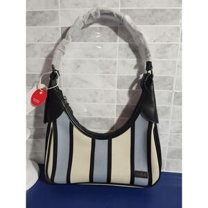 New Blue and Cream Striped Canvas Shoulder Bag by Domat
